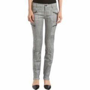 TROA NEW YORK Crosby Cigarette mid rise silver cargo zip skinny moto jeans